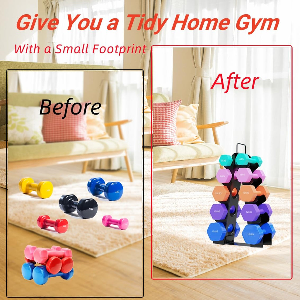 Weight Rack for Dumbbells, 5 Tiers Compact A-Frame Home Gym Organizer, Dumbbell Rack Stand Only, Alloy Steel Dumbbell Rack with Handle for Home Gym and Workout (Dumbbells Not Include)