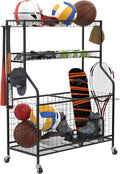 WALMANN Garage Ball Organizer - Indoor/Outdoor Sports Equipment Storage Rack | Rolling Cart for Kids' Balls and Toys