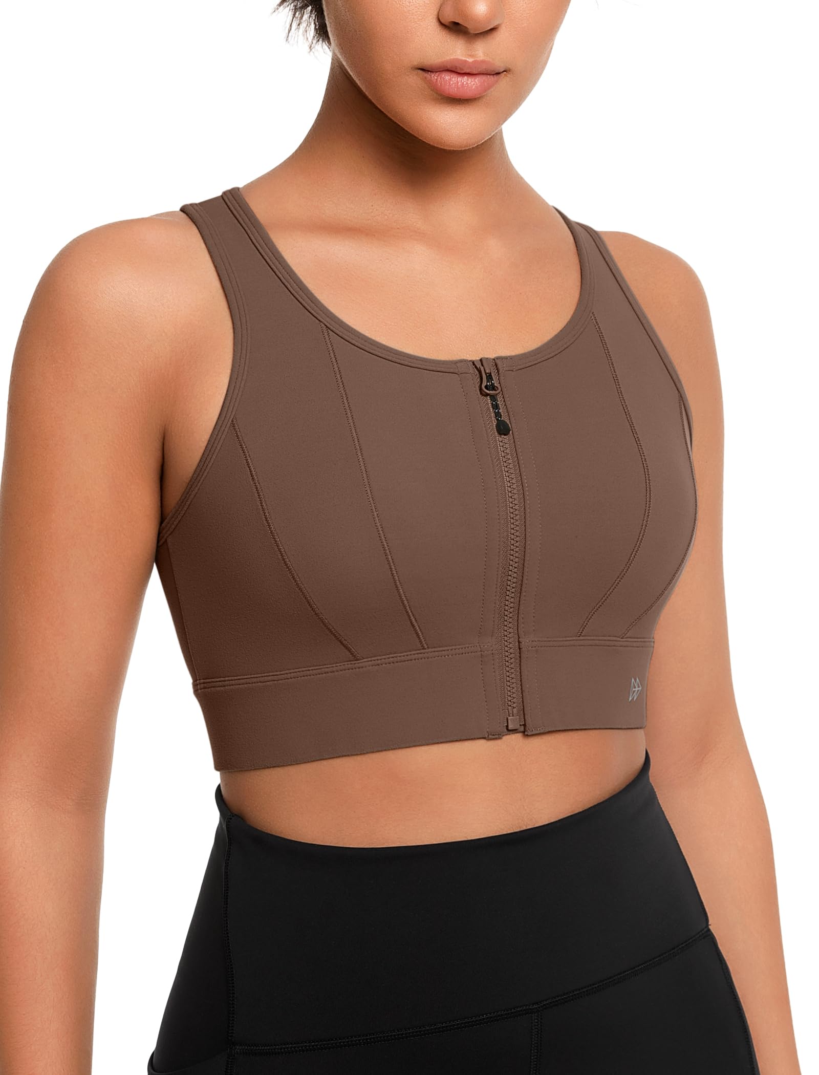 Yvette Front Closure Sports Bras for Women High Support Large Bust Supportive Sports Bra High Impact for Running,Coffee,L+