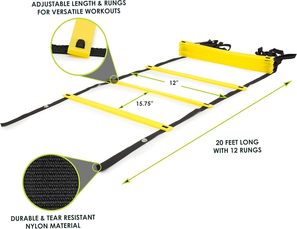 ProsourceFit Speed Agility Ladder - Enhance Speed Training & Sports Agility | 8, 12, 20 Rungs with Free Carrying Bag