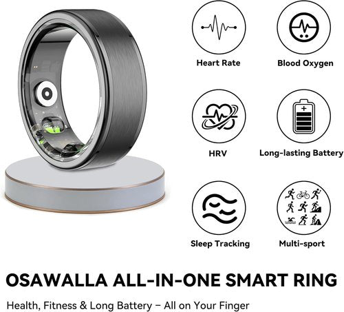 **Skiennix Smart Ring - 24/7 Activity Tracking, Stress & Sleep Monitoring | Black, Size 8**