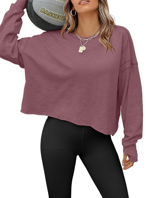 Magritta Open Back Workout Tops for Women Sweatshirt Long Sleeve Cropped Athletic Clothes Gym Running Yoga Low Impact Sports T Shirts Mauve S