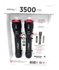 Infinity X1 3500 Lumen Dual Power Flashlight 2-Pack – High-Performance LED, Rechargeable or Alkaline Powered, 4 Light Modes, USB-C Charging, Includes Batteries and Cables