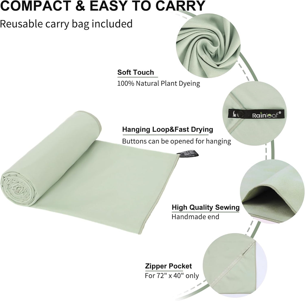 Rainleaf Microfiber Towel - Quick Dry, Super Absorbent & Ultra Compact | Ideal for Travel, Gym & Camping
