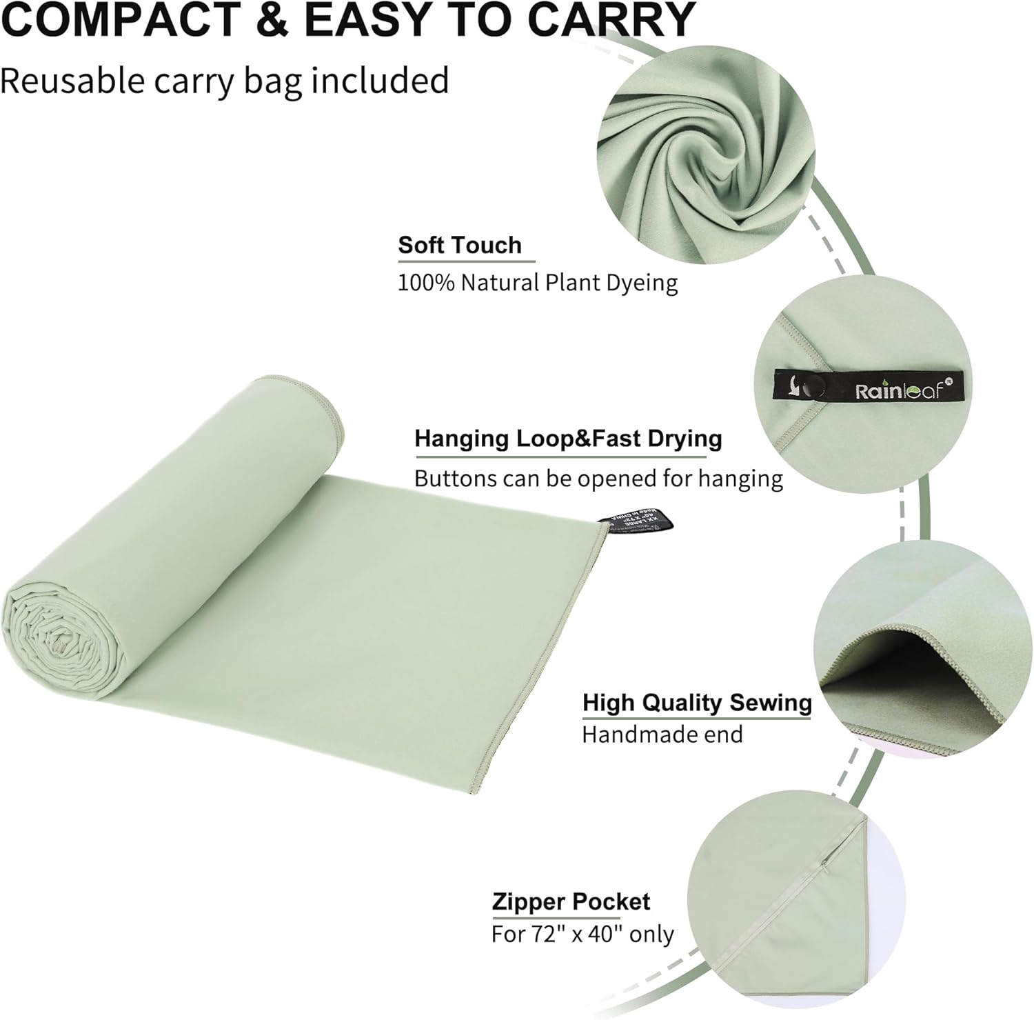 Rainleaf Microfiber Towel - Quick Dry, Super Absorbent & Ultra Compact | Ideal for Travel, Gym & Camping