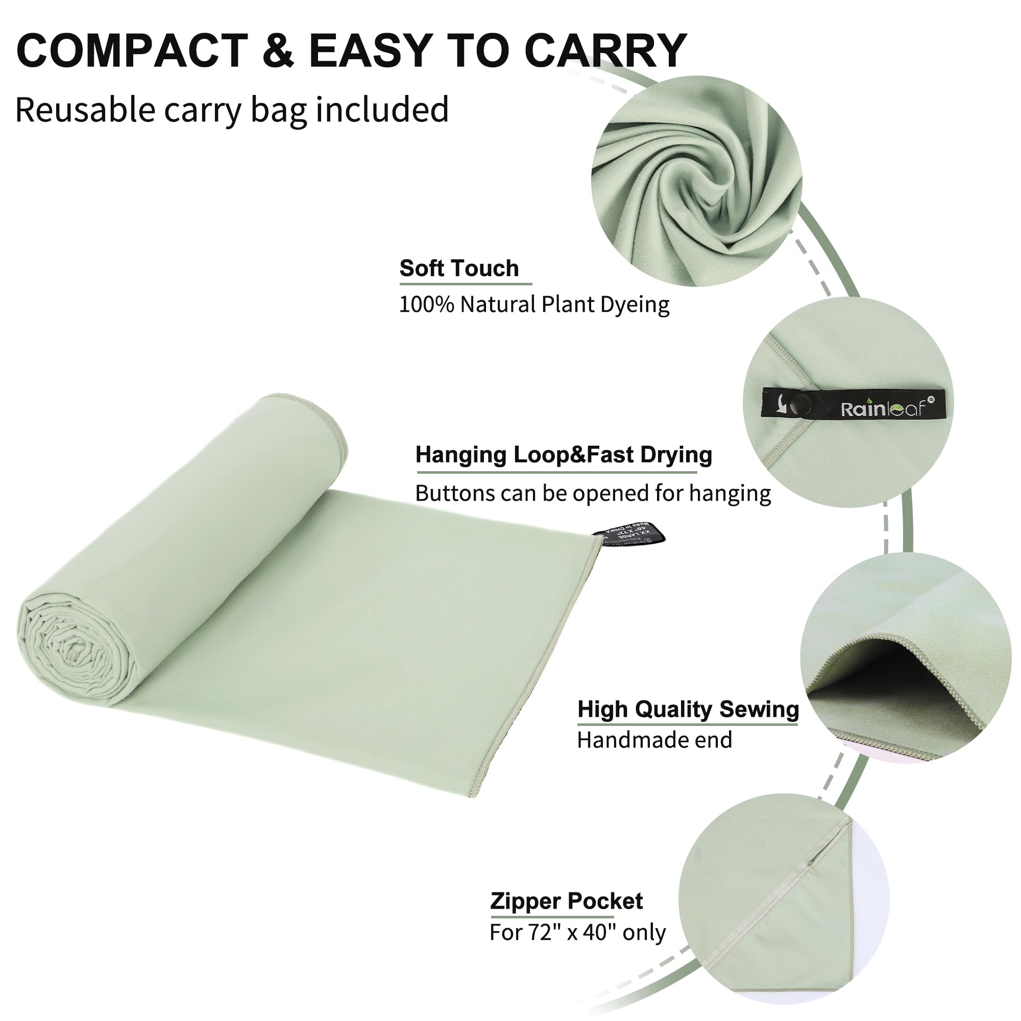 Rainleaf Microfiber Towel Perfect Travel & Gym & Camping Towel. Quick Dry - Super Absorbent - Ultra Compact - Lightweight. Suitable for Trip, Beach, Shower, Backpacking, Pool