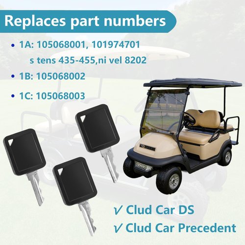 Club Car Replacement Golf Cart Keys - 3-Pack (1A, 1B, 1C) Compatible with 105068002 & 101974701, Carryall 300, 500, 510, 550, 700, 710 (2014-Current) & Precedent/Onward Models Durable Ignition Key Set
