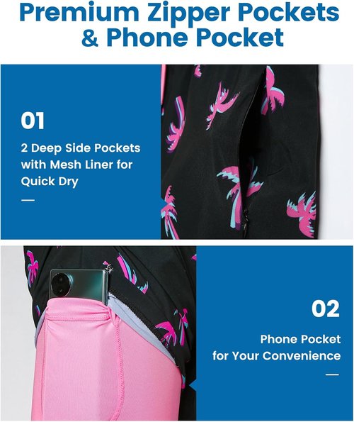 Maamgic 2 in 1 Men's Swim Trunks - 7 Inch Board Shorts for Ultimate Comfort & Style