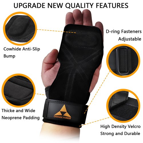 Weight Lifting Wrist Strap with Double Layer Leather, Neoprene Padded Gym Lifting Grips for Deadlift Powerlifting and Pull Up for Men Women (Pair)
