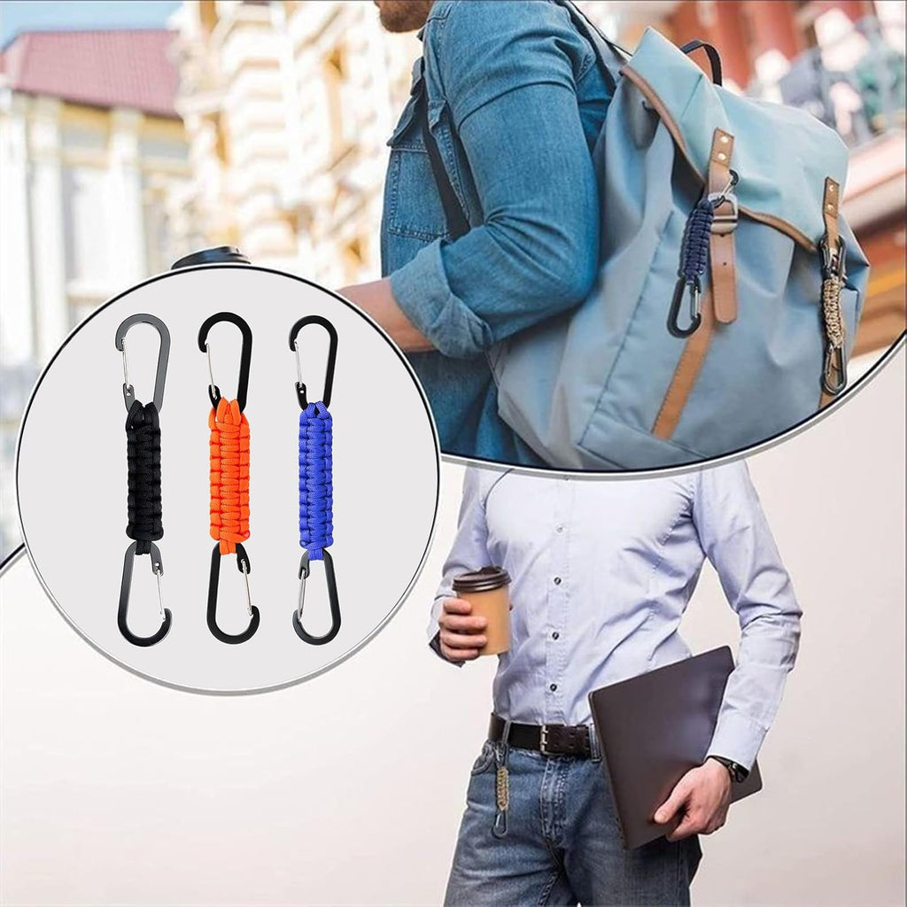Skiennix Paracord Keychain Carabiner - Double Hooks for Camping, Hiking, and Stroller Use | Durable Clip for Water Bottles and Tools