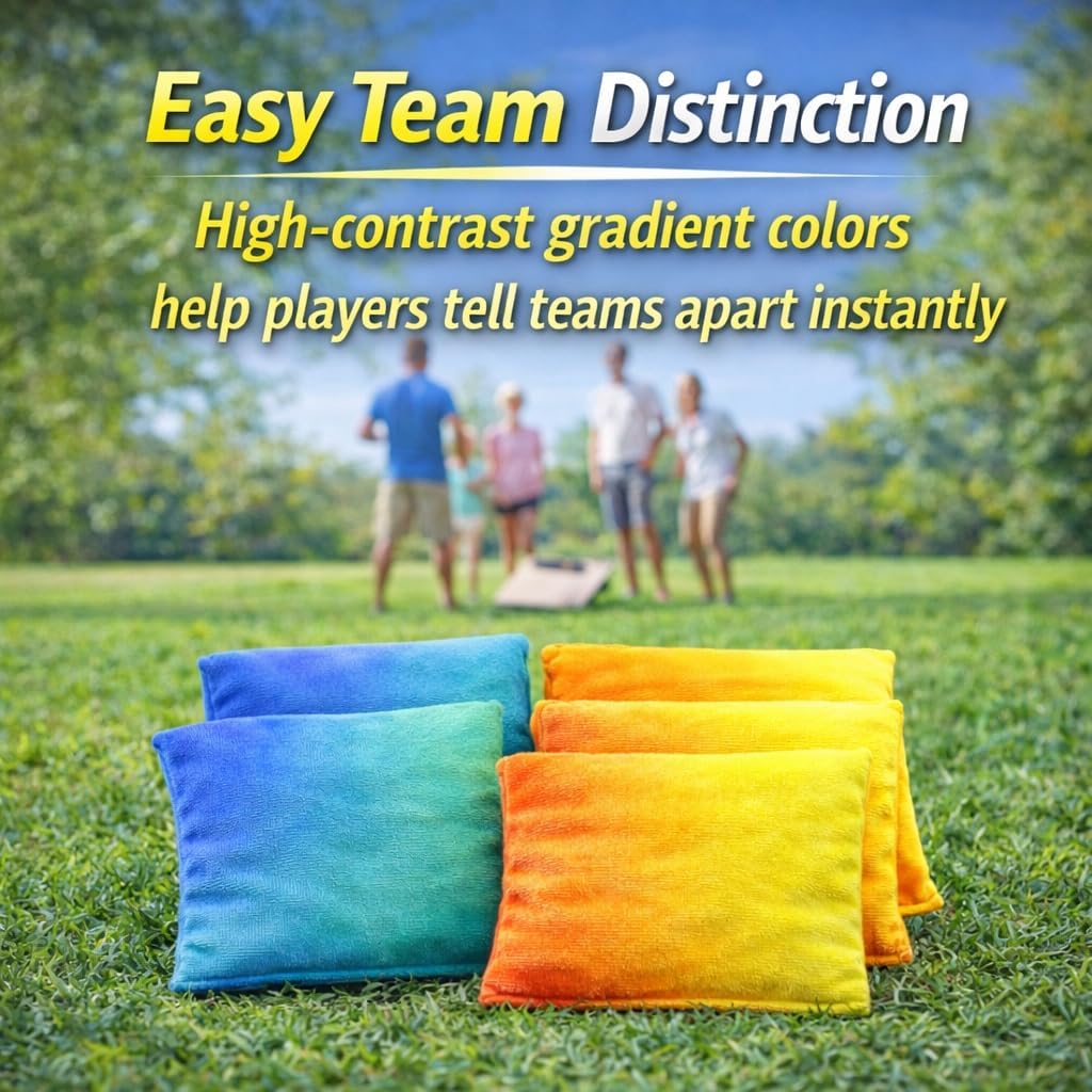 Skiennix Cornhole Bags - Weather Resistant Bean Bags with Gradient Design | Durable Set of 8 for Outdoor Games