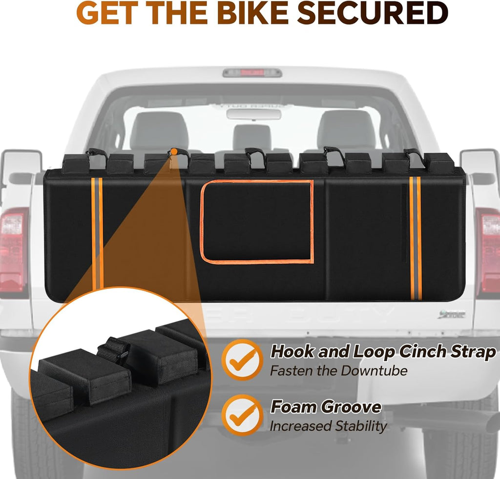 Tailgate Bike Pad, Upgraded Fixtures 600D Wear-Resistant Waterproof Fabric, Tailgate Pad for Mountain Bike, Universal Pickup Truck Tailgate Pad with 2 Reflective Strip and Tool Pocket, Lengths 51"