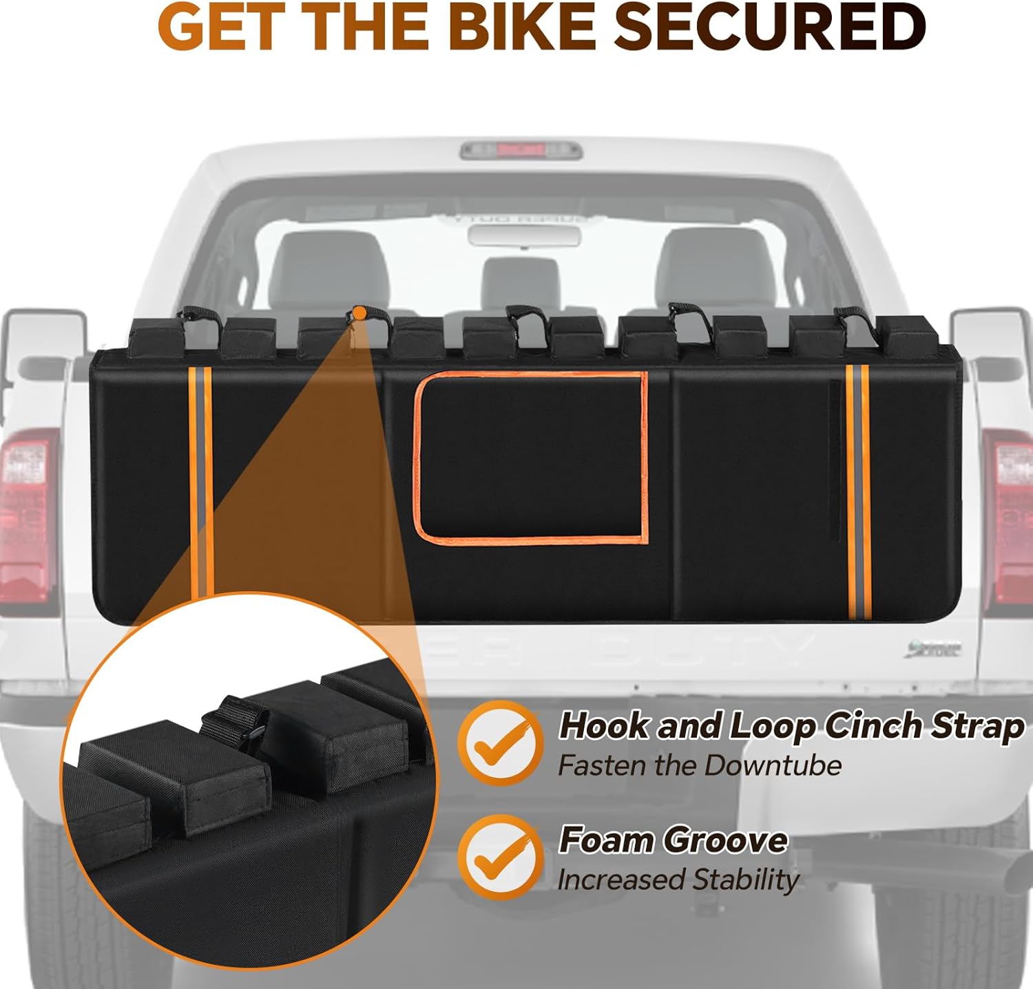 Tailgate Bike Pad, Upgraded Fixtures 600D Wear-Resistant Waterproof Fabric, Tailgate Pad for Mountain Bike, Universal Pickup Truck Tailgate Pad with 2 Reflective Strip and Tool Pocket, Lengths 51"