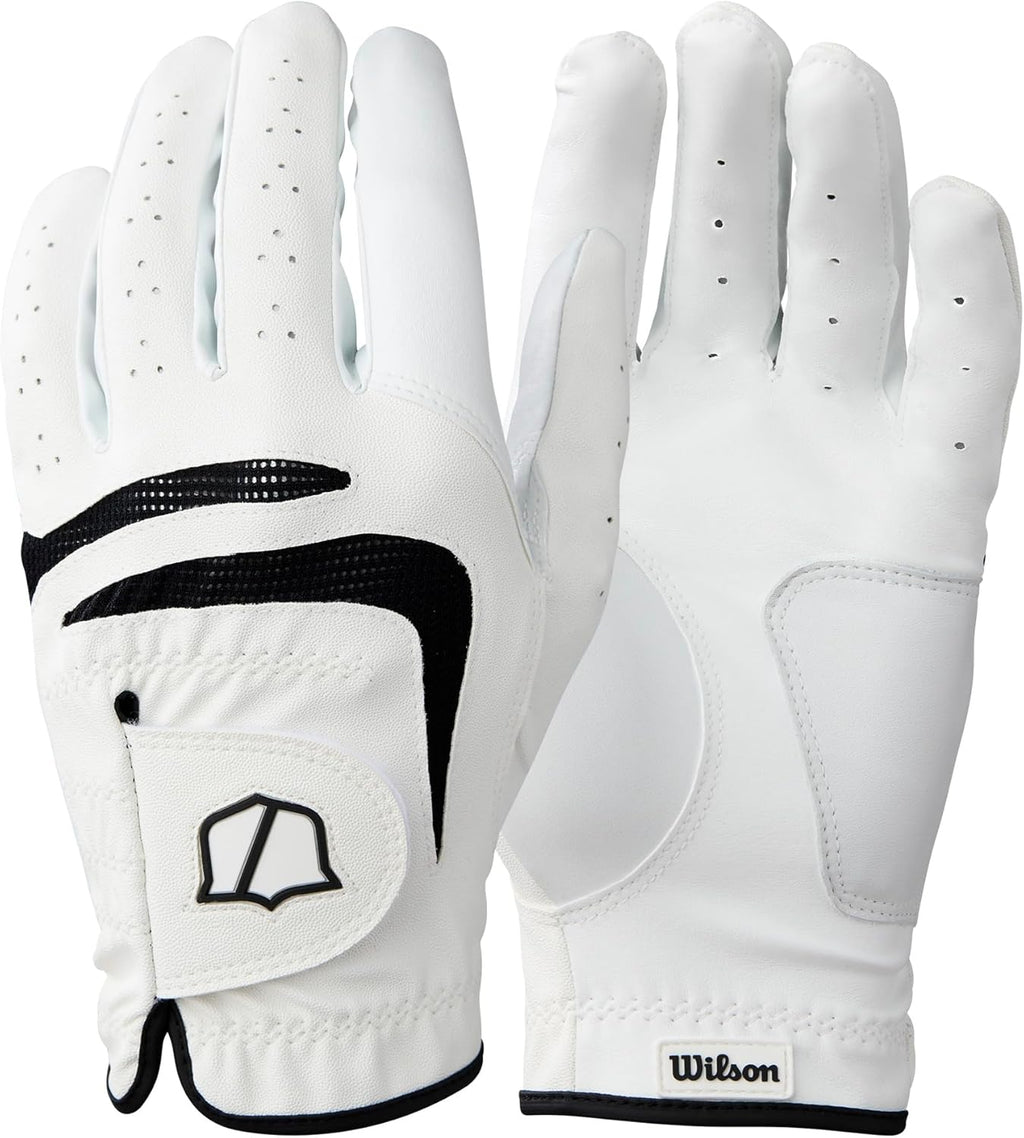 WILSON Men's Grip Plus Golf Gloves - Enhanced Comfort & Control | White/Black