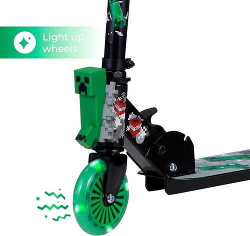 Minecraft 2-Wheel Kick Scooter - Light-Up Wheels, Foldable Design, Non-Slip Deck for Smooth Riding
