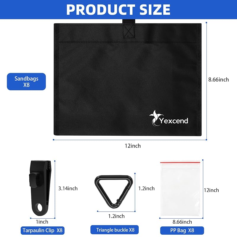 4 Pack Boat Cover Sand Bags Mooring Kit with Tarp Clips 600D Waterproof