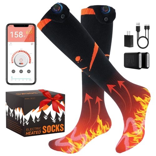 Heated Socks for Women Men, Auxemu APP Control Rechargeable Electric Heated Socks, 7.4v Fast Heating 6000mah Compact Battery Feet Warmer for Winter Outdoor Hunting Fishing Skiing(Style B, M)