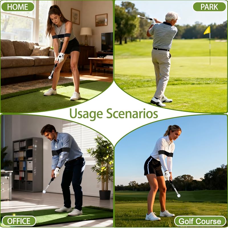 Golf Swing Trainer with Grip Trainer - Retractable Practice Aid