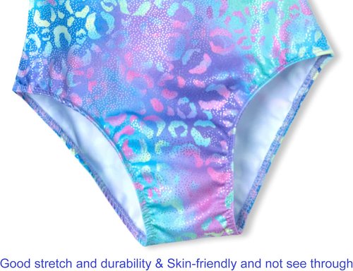 Domusgo Girls Gymnastics Leotards - Green Leopard & Pink Tie Dye | Size 6-7 Years Old