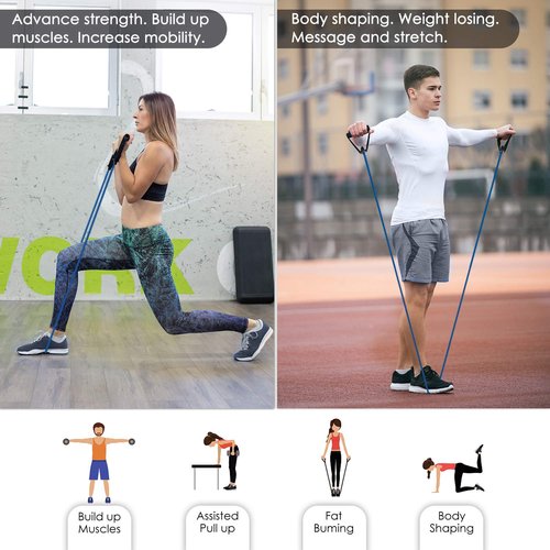Cikyner Resistance Bands, Resistance Tubes Resistance Bands with Handles Exercise Bands, Ideal for Home Gym Physical Therapy Strength Training Muscle Toning, Door Anchor & Bag Included (Blue)