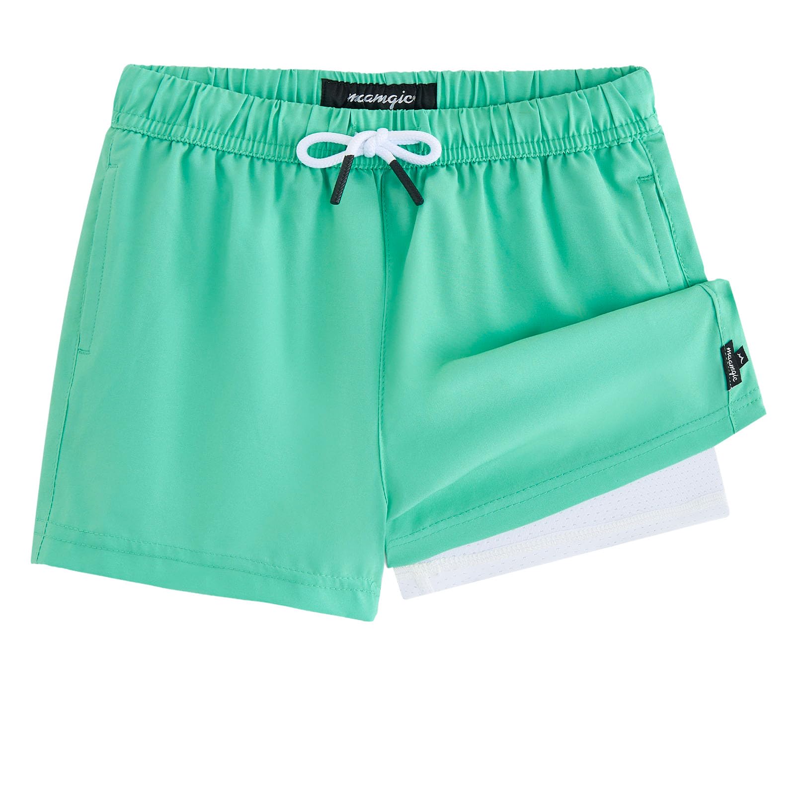 maamgic Boys Swim Trunks with Compression Liner Recycled Swim Shorts Anti-Chafe Boys Bathing Suit Stretch Toddler Beach Shorts Bright Bue 5/6