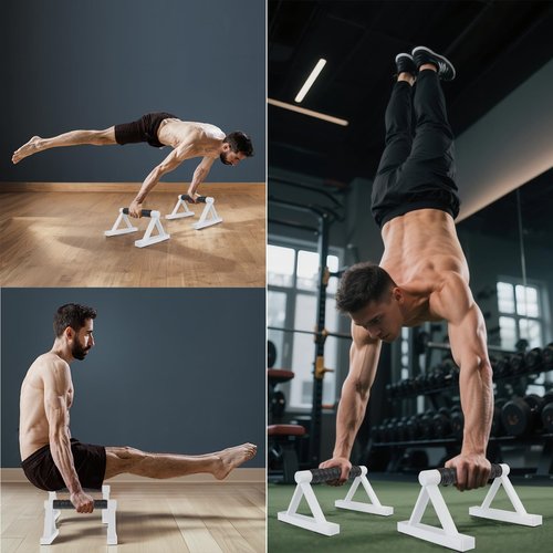 BESTWEI 1 Pair Wooden Parallettes Push Up Bars for Men, Strength Training Pushup Stands Handles for Home Calisthenics, Fitness, Floor Workouts Solid Wood with White Metal Bracket - Support 500 lbs