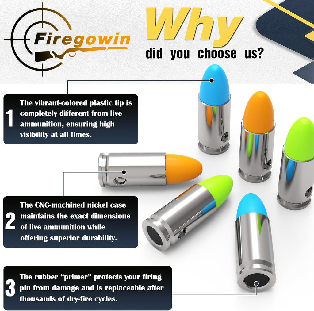 Pro Dummy Rounds - Reusable 9mm & 12GA Training Caps for Safe Dry Fire Practice | Durable Design, Multiple Colors