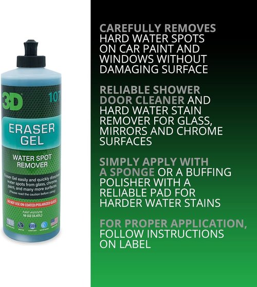 3D Eraser Gel Water Spot Remover - Acidic Formula for Hard Water Spots & Mineral Deposits - 16 oz