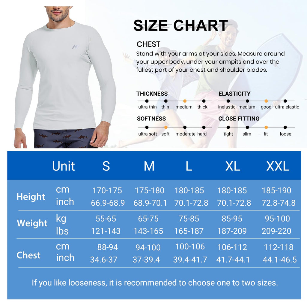 Sun Protection Swim Shirts for Men: SPF UPF 50+ UV Long Sleeve Rash Guard for Fishing Hiking Running Workout Athletic White