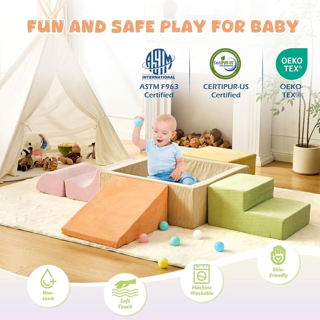 Skiennix Toddler Climbing Toys - 5-Piece Foam Blocks Play Set with Ball Pit | Indoor Soft Play Gym