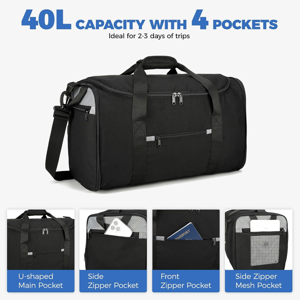 Skiennix 18-Inch Small Gym Bag - Foldable Black Duffel for Travel & Airplane Carry-On