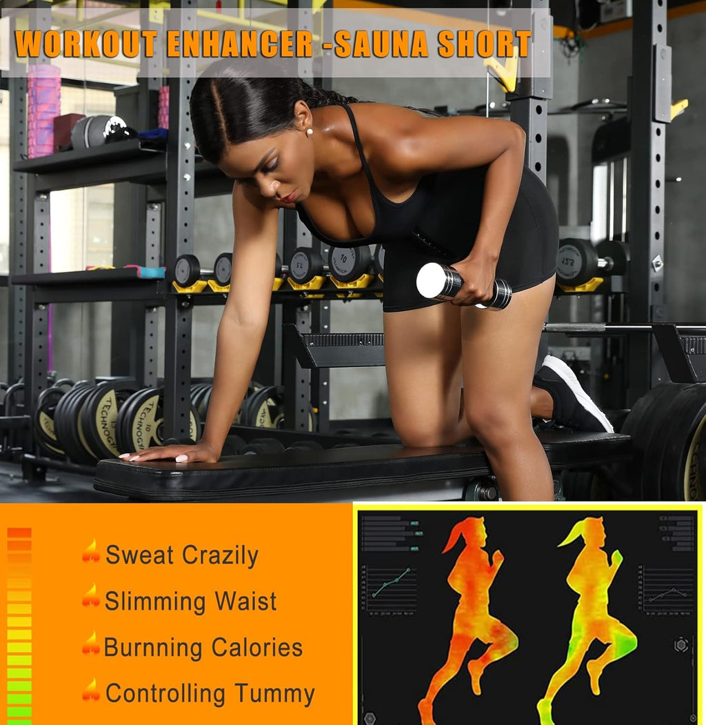 Skiennix Sauna Sweat Shorts - Compression Workout Pants for Tummy Control | Gym Exercise Body Shaper