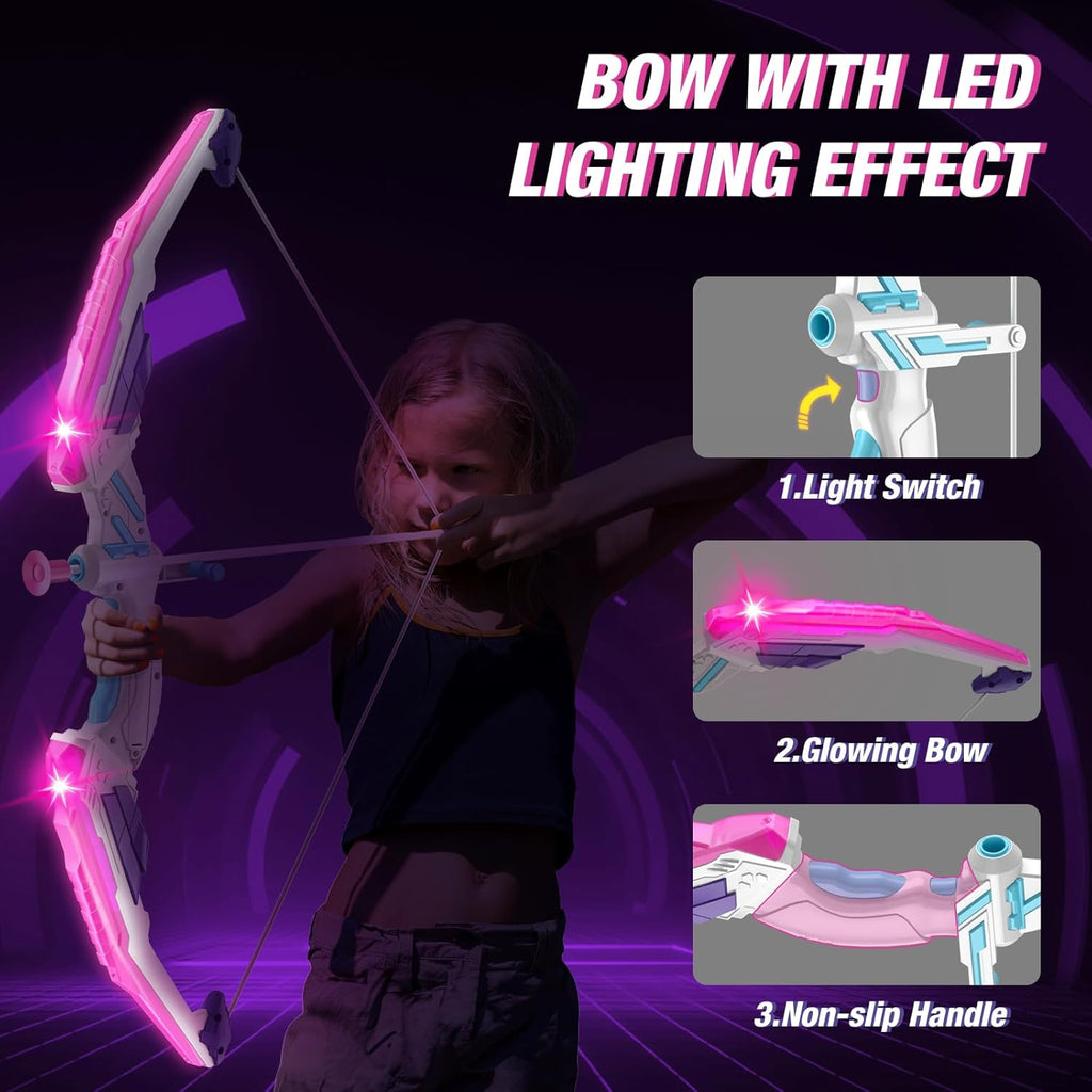 Skiennix LED Light Up Unicorn Bow and Arrow Set - 12 Suction Cup Arrows & Glow Target for Kids Ages 4-12