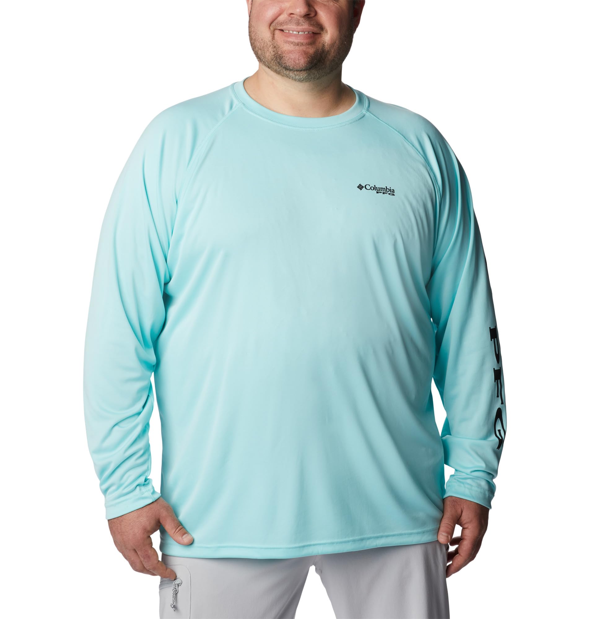 Columbia Men's PFG Terminal Tackle Long Sleeve Fishing Shirt, Gulf Stream/Black Logo, 2X Tall