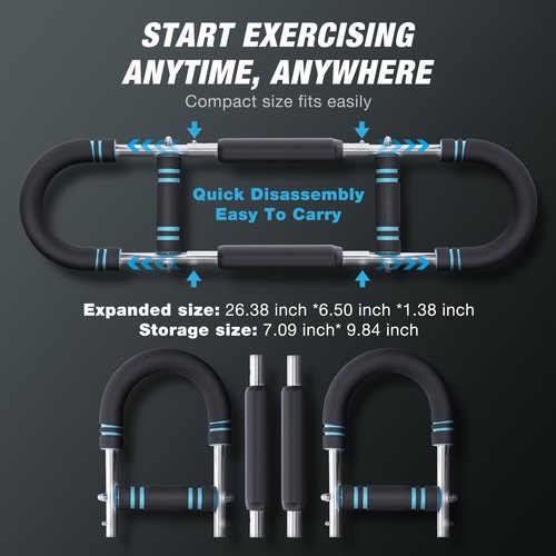 WARMOUNTS Twister Arm Trainer, 66-110lbs 3-Level Adjustable Chest Expander for Men & Women, Upper Body Workout Equipment for Chest, Shoulder & Biceps, Portable Spring Resistance Bar with Safety Sleeve