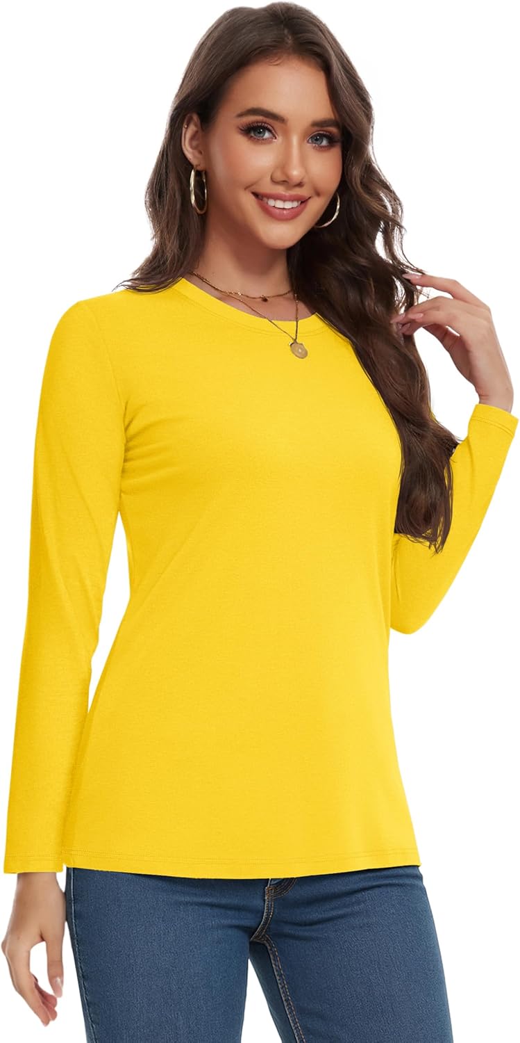 YUCOLEN Long Sleeve Shirts for Women - Soft Cotton Crewneck Casual Tees | Comfortable Everyday Wear