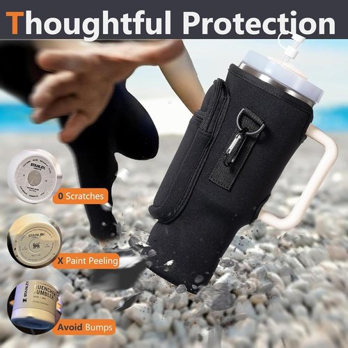 Bollus Neoprene Water Bottle Carrier Bag - Adjustable Strap & Phone Pocket for Stanley Cup Accessories
