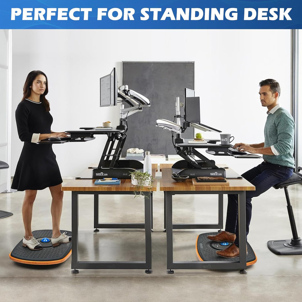 Skiennix Standing Desk Anti-Fatigue Mat - 360° Rotating Wooden Wobble Board for Home & Office