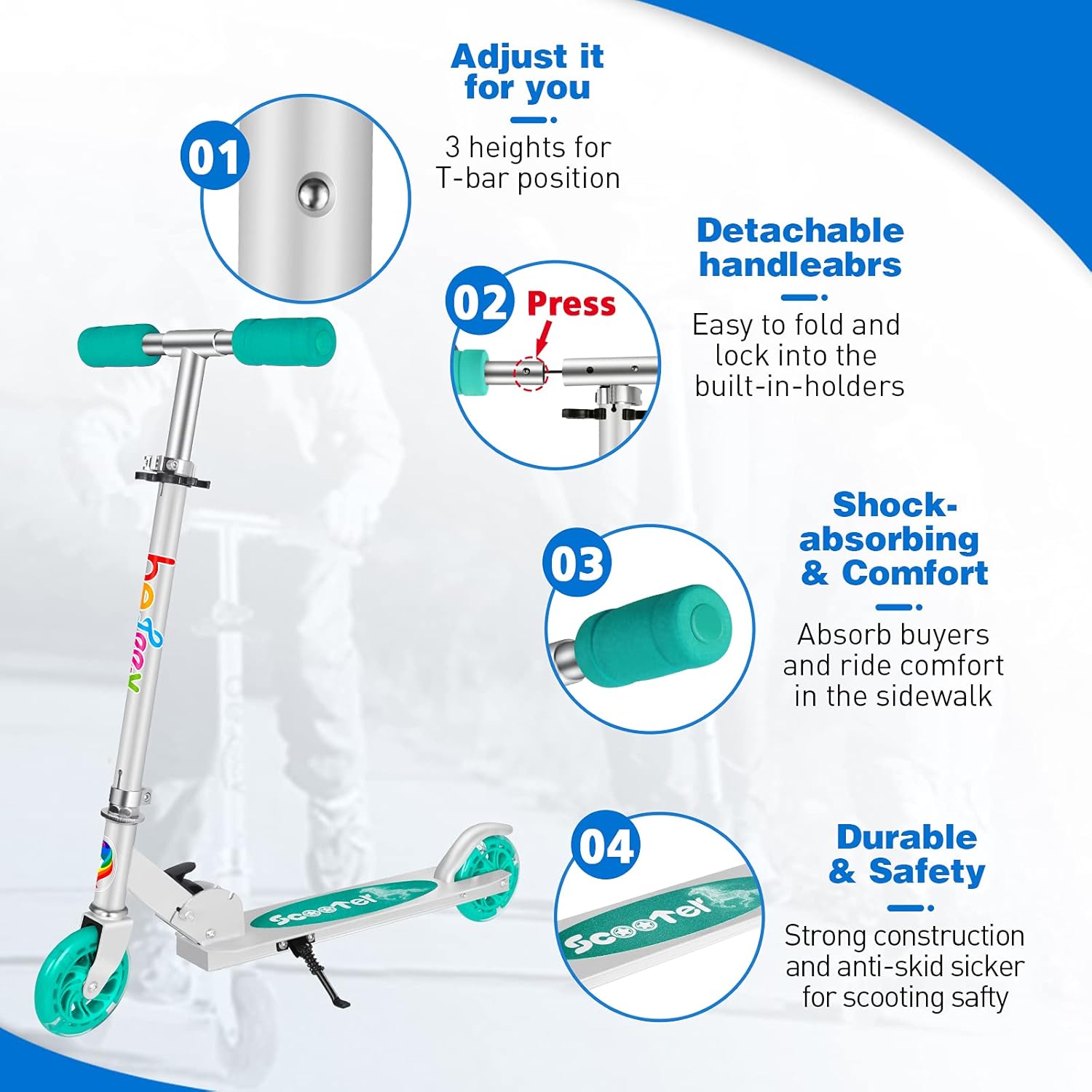 BELEEV V1 Kick Scooter for Kids - 2 Wheel Folding Design, Adjustable Height, Light Up Wheels | Ages 3-12