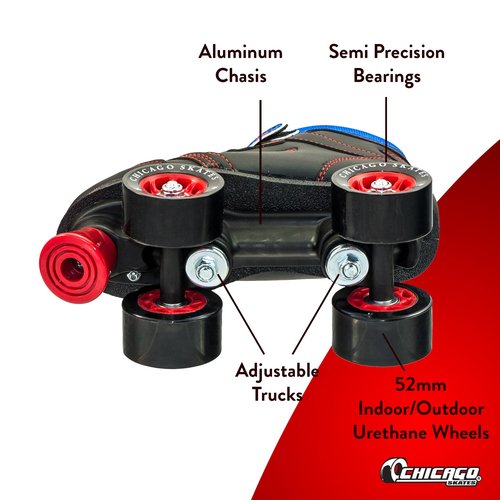 Chicago Skates Sidewalk Roller Skates – Durable, Top Performance Indoor/Outdoor Use Skate Shoes for Girls & Boys, High-Top Boot Safety Youth Quad Skates, 60mm PU Wheels, Adjustable Chassis & Trucks