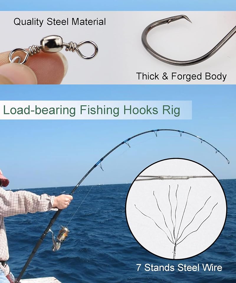 Offset Circle Fishing Hooks Rig 50pcs Saltwater Leader Set 9/0 (Variation 9/0, 50 Pack)