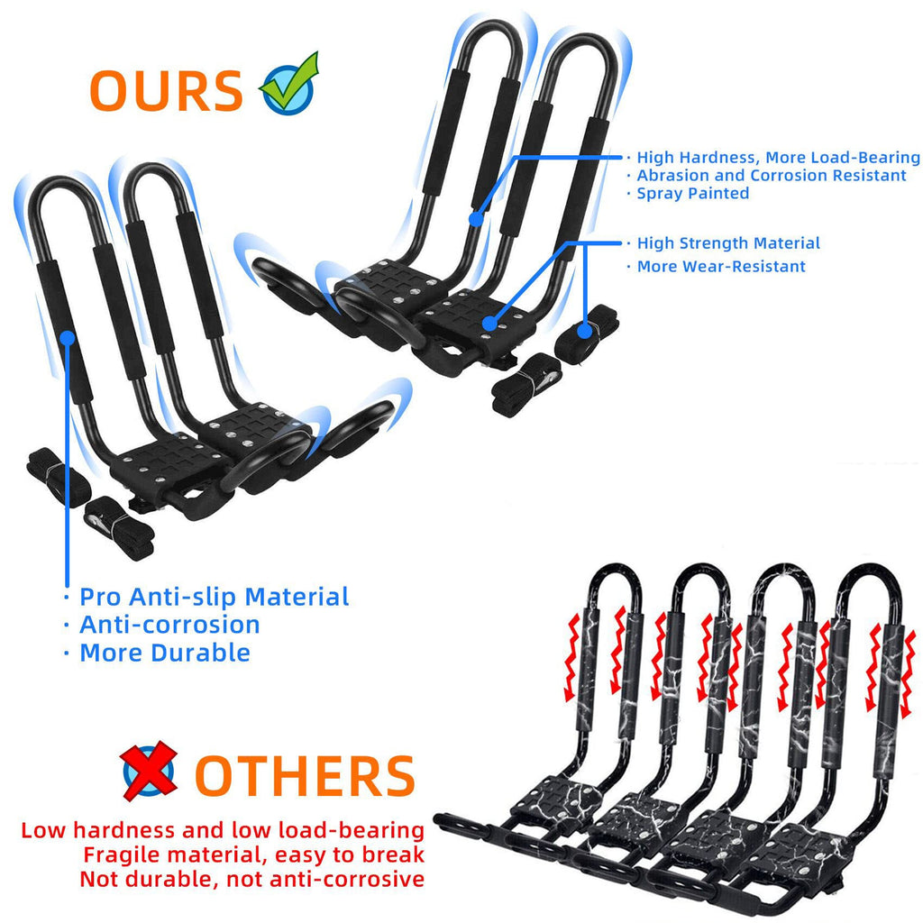 PIRIPARA Kayak Roof Rack 2 Pairs J-Bar Carrier Holder for Canoe, SUV, Cars, Truck, Surf Ski, Car Top Mount Racks for Trip, Set of 4