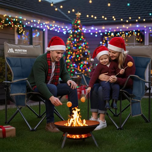 Huskfirm Heated Camping Chair Extra Wide Heated Chair Heavy Duty Heated Camp Chair Supports 450 lbs Heated Lawn Chairs for Adults with Cup Holder, Cooler, Side Pocket (Power Bank not Included)