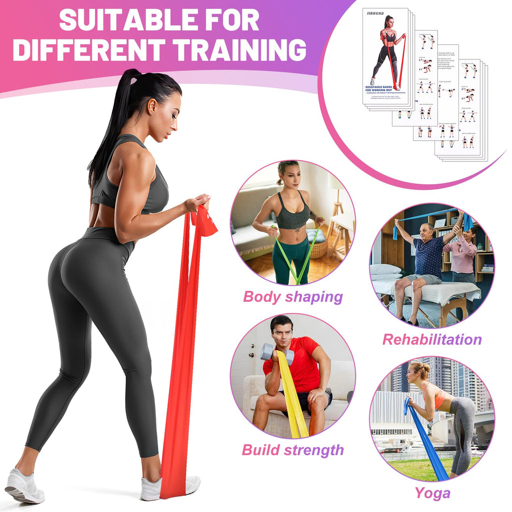 Resistance Bands Set, 5 Pcs Exercise Bands Long 150cm Workout Bands Stretch Bands for Exercise Elastic Band for Yoga Pilates Fitness Home Gym