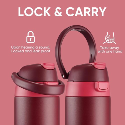 Fijinhom 18 oz Insulated Stainless Steel Water Bottle - 2-in-1 Straw & Push-Button Lid | Keeps Drinks Cold for 24 Hours, Red