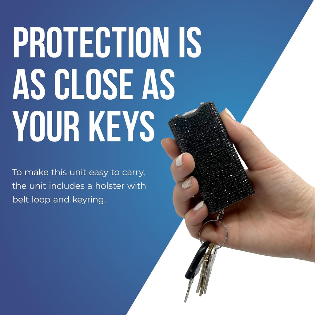 Streetwise Rhinestone Stun Gun Keychain - Compact Rechargeable Self-Defense Flashlight with Holster & Keyring for Women