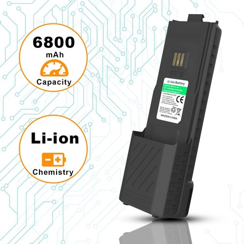 BAOFENG UV-5RM Battery 6800mAh Two Way Radio USB-C Charging 7.4V Extended Replacement Battery Compatible for GM-5RH/UV-5G Plus GMRS/AR-5RM (1 Pack 6800mAh)