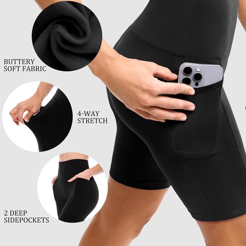 Ipletix Women's Biker Shorts - High Waisted Tummy Control | 2 Pack with Pockets for Yoga & Gym