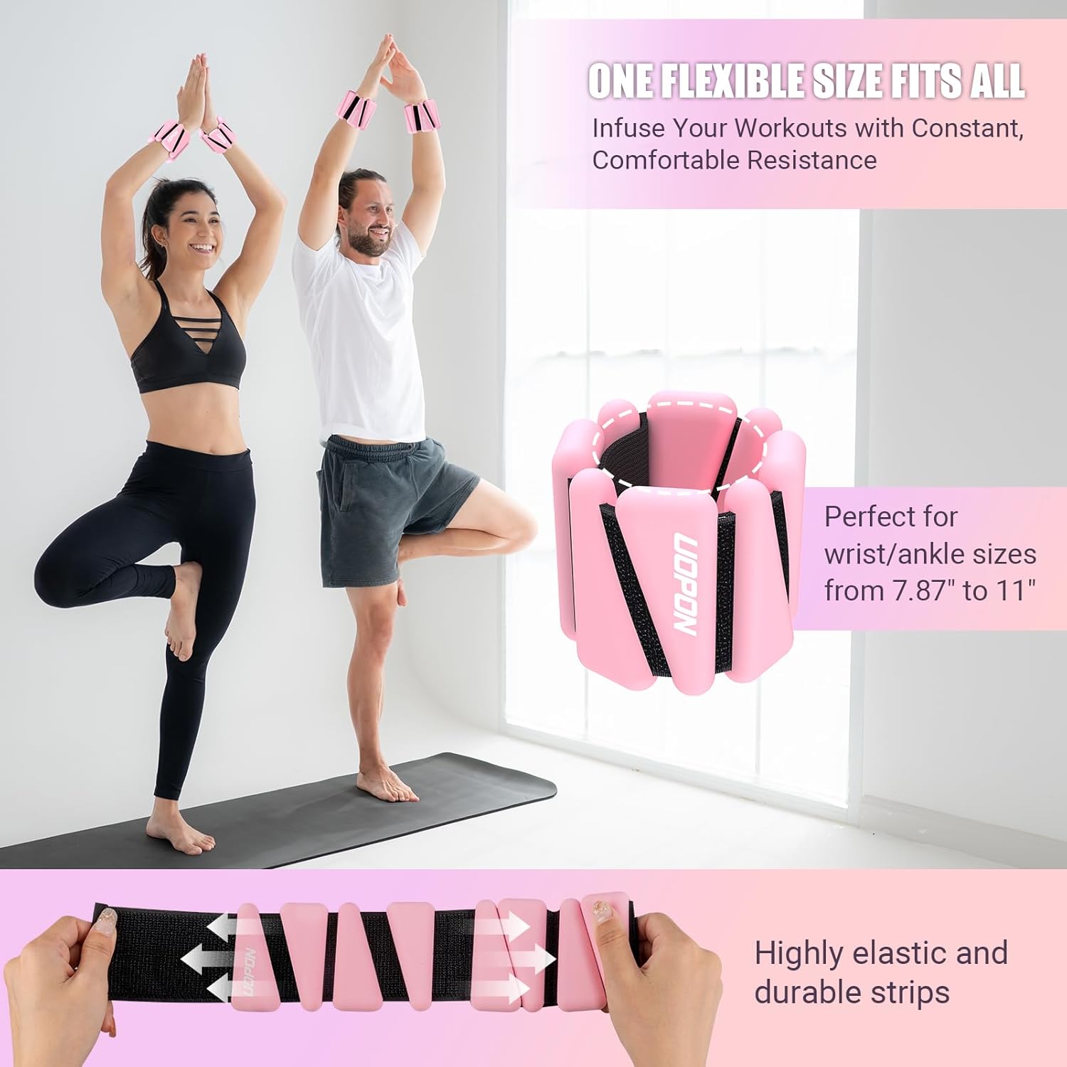 Wrist Ankle Weights for Women Set of 2, Adjustable Silicone Weighted Bangles, Wearable Ultra-durable Strips Weight Bracelet 2 lbs/4 lbs for Yoga, Pilates, Barre, Walking, Arm & Leg Workout