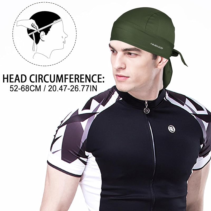 HASAGEI Army Green Cooling Do Rag Skull Cap Bandana for Men - Breathable Sweat-Wicking UV Shield